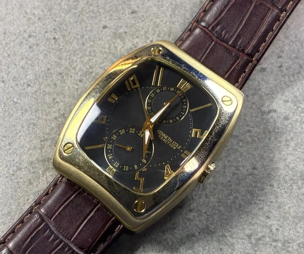 Kenneth Cole Reaction Men's Multi‑Function Watch Gold Rectangular 37mm Working